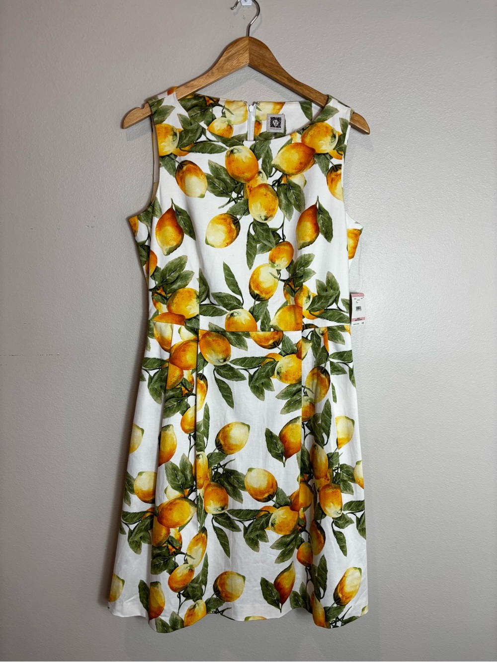 Anne Klein White Midi Dress with Yellow Lemon Print and Green Leaves - Picture 3 of 9